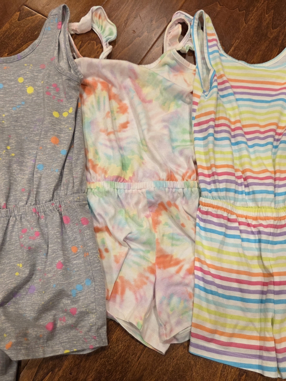 The Children's Place Girls Romper Bundle Tie-Dye Stripes Splatter Medium 7/8 EUC